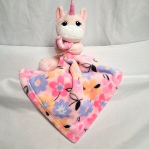 Little Beginnings Pink Unicorn Baby Floral Security Blanket Lovey